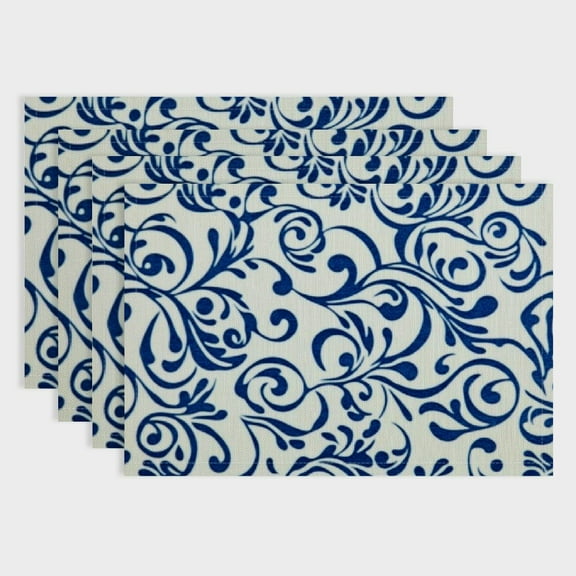 BCIIG Blue White Porcelain Cotton Placemats Set of 4, Toile Textures Table Mats for Party Kitchen Dining Decoration 18x12in