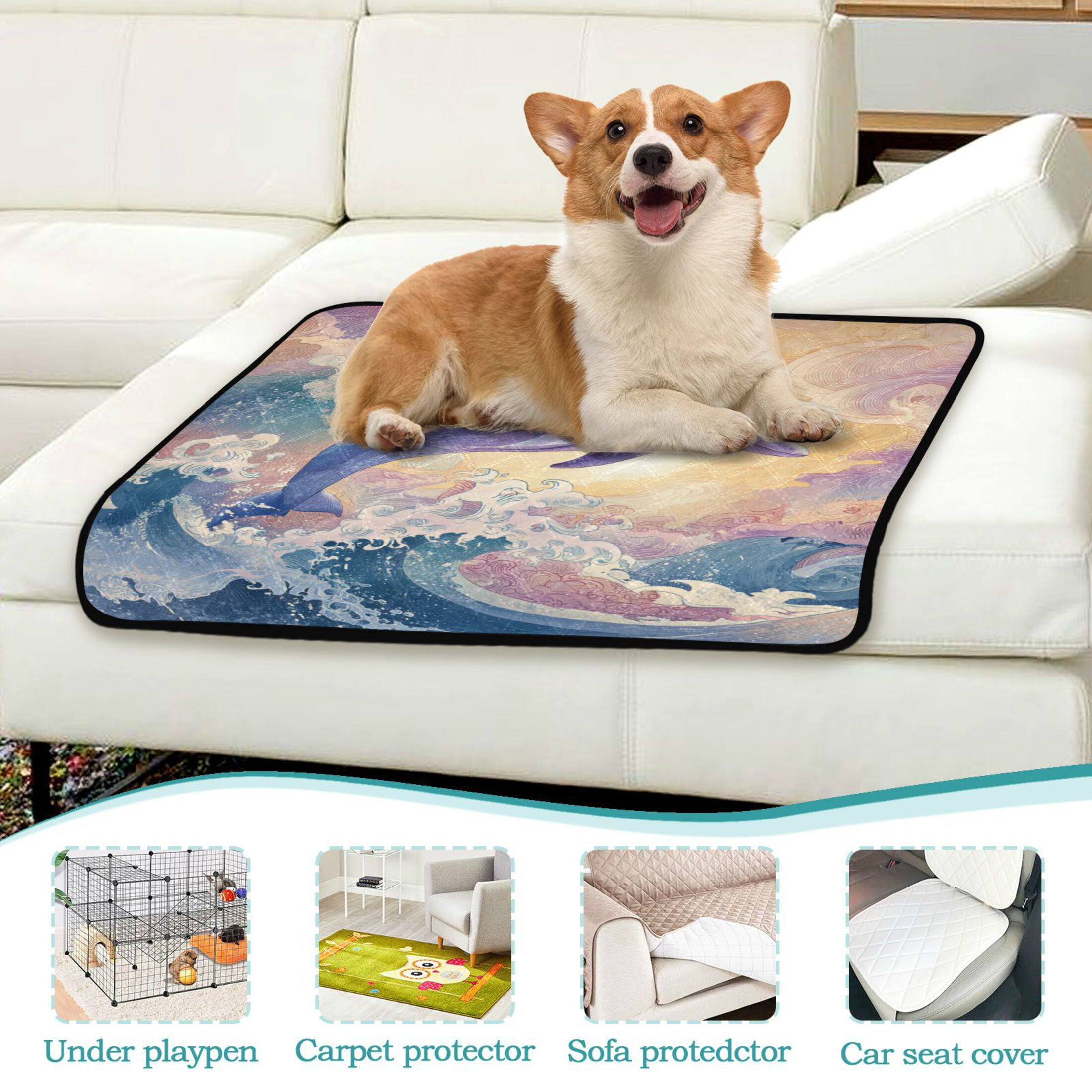 Qxltty Dolphin Cat litter Pads Pet Set of 2 Diaper Mats Center Anti-leakage Layer Absorbent Soft and Comfortable