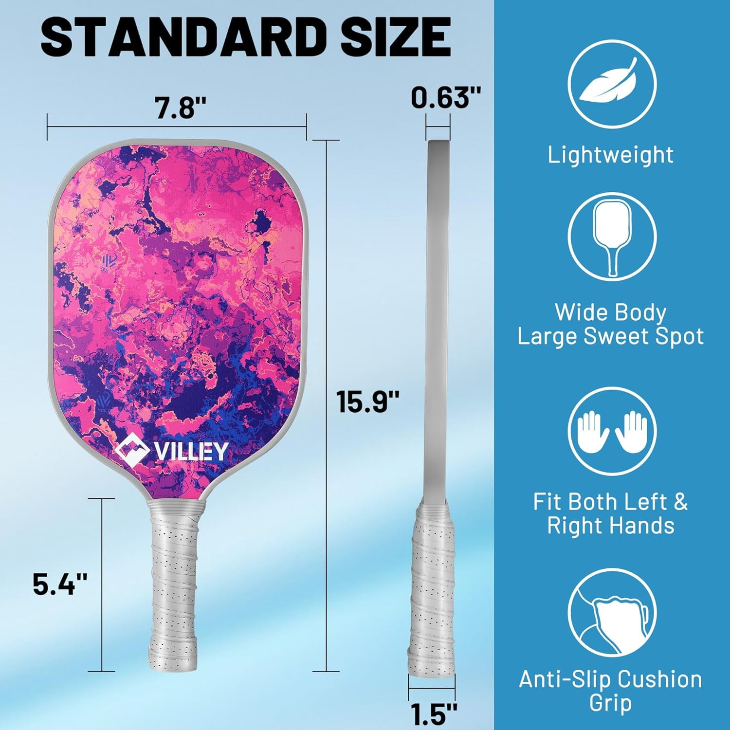 VILLEY Pickleball Paddles Set of 2, Fiberglass Surface Pickleball Set with 4 Pickleball Balls and Pickleball Bag, for Men, Women, Kids, Adults