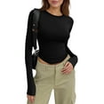 thumbnail image 2 of CCRFTGI Long Sleeve Shirts for Women Trendy Y2k Cropped Outfits Crewneck Going Out T-Shirts Tight Fall Spring Tops Black S, 2 of 5