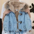 thumbnail image 4 of YunPes Teen Fleece Hooded Jean Jackets Kids Sherpa Lined Winter Denim Coats Boys Girls Warm Casual Zipper Outerwears, 4 of 7