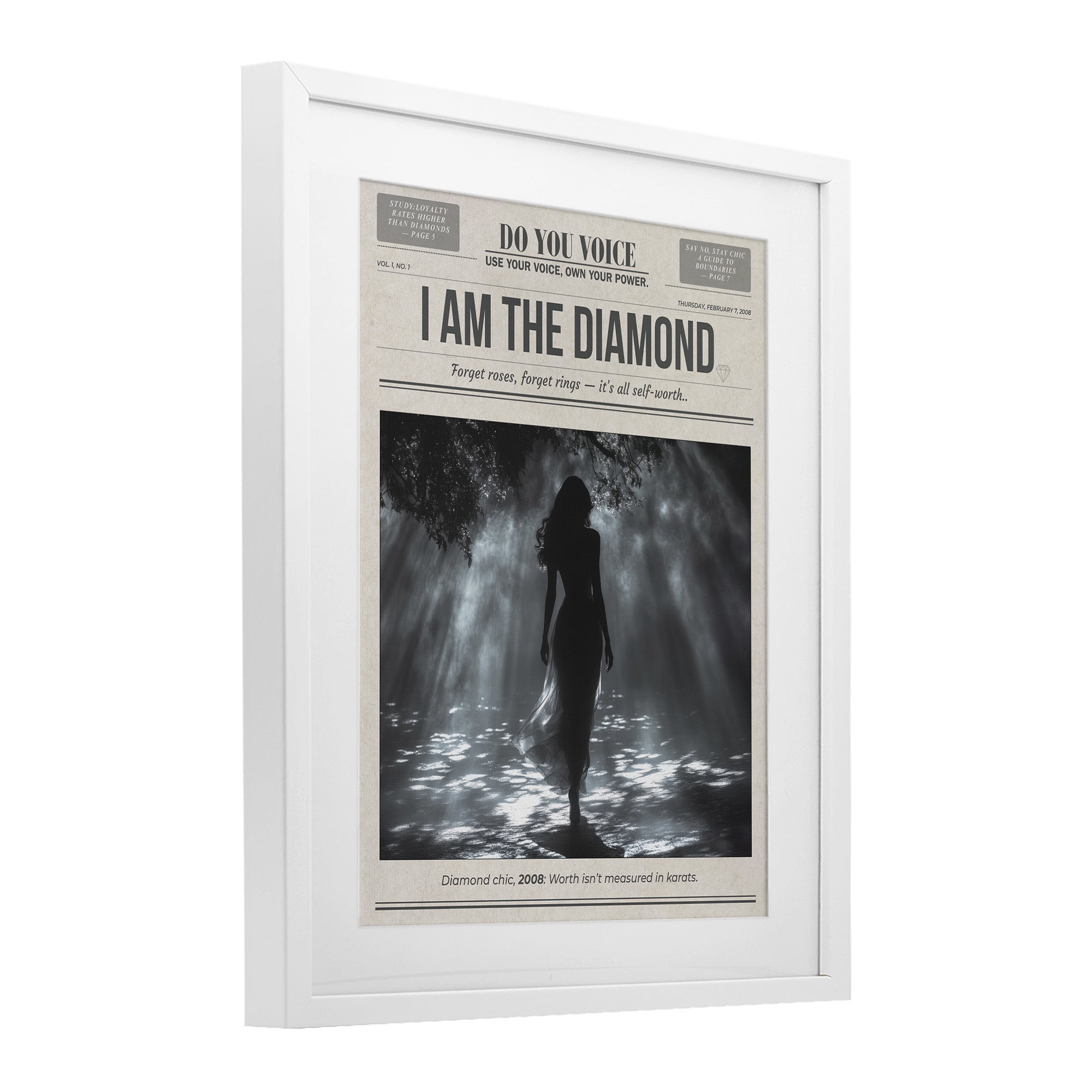 Stupell Industries Diamond Chic Newspaper White Framed Print Under Glass, design by A Barefoot Stylist