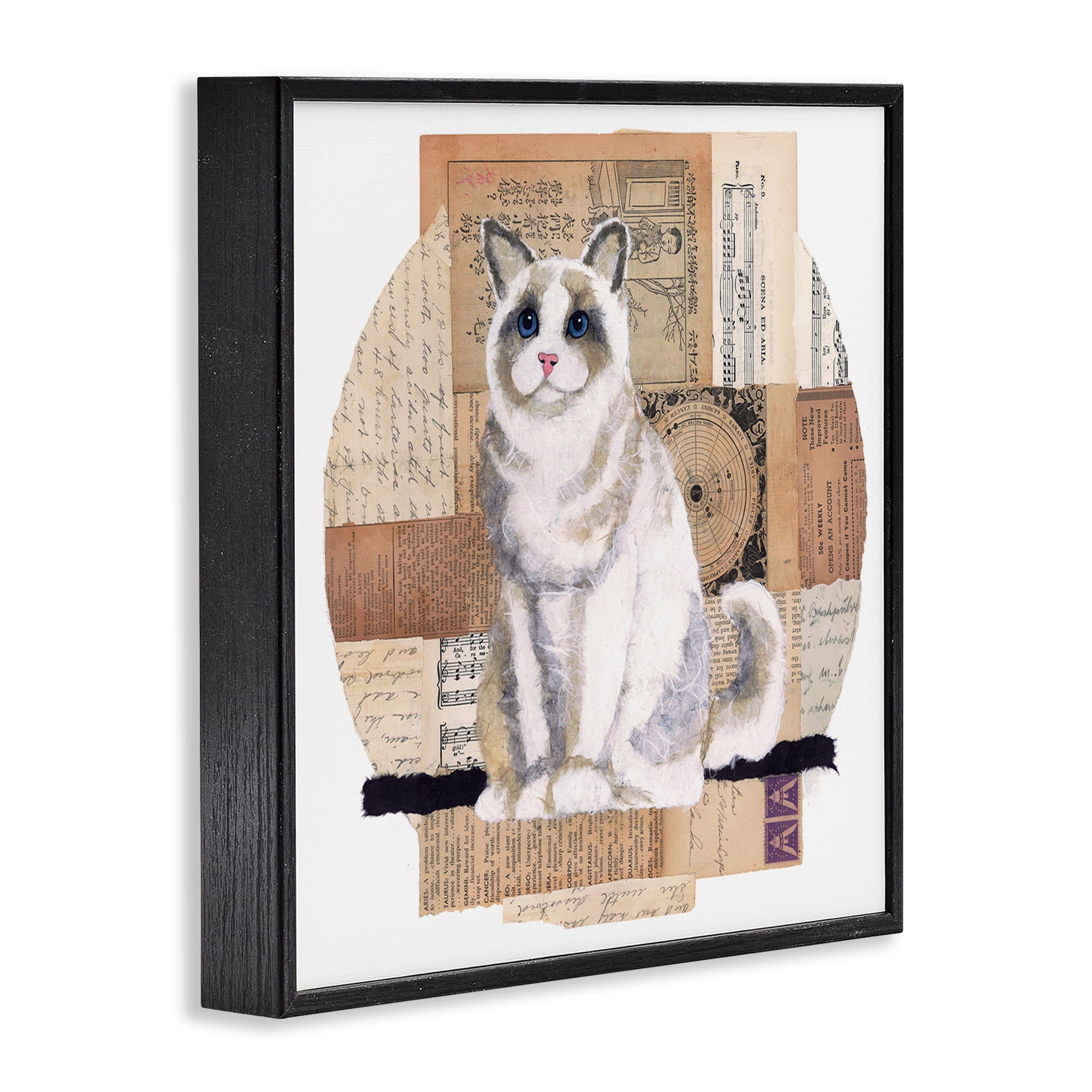 Stupell Industries Vintage Collage Cat Animals & Insects Painting Black Framed Art Print Wall Art, 17 x 17