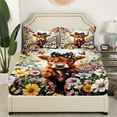 thumbnail image 3 of Erosebridal Cute Highland Cow Bed Sheets Set Full Size, Colorful Garden Flower Bedding Sets Full Size 4 Pieces, 3 of 7