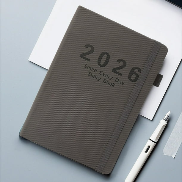 Cuaderno con Calendario Inglés 2026, Agenda Diaria con Correa Estampada Vertical, Calendario Anual