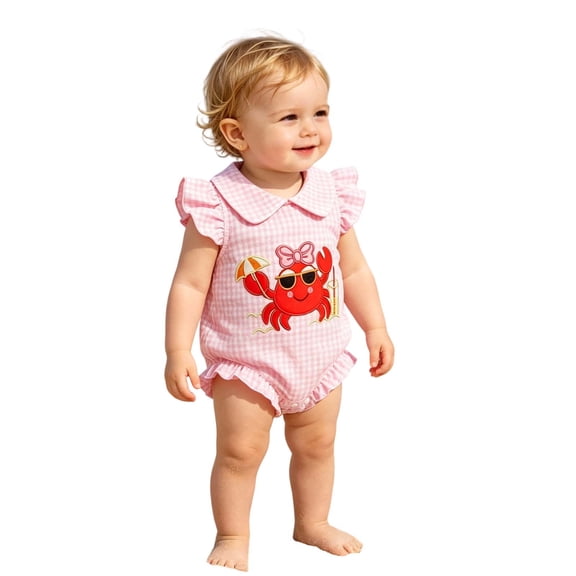 Baby Girl Romper Featherlight Collared Short Sleeve Ruffled Graphic Print Bodysuit Outdoor Wear Girls Jumpsuit 6 Months-12 Months