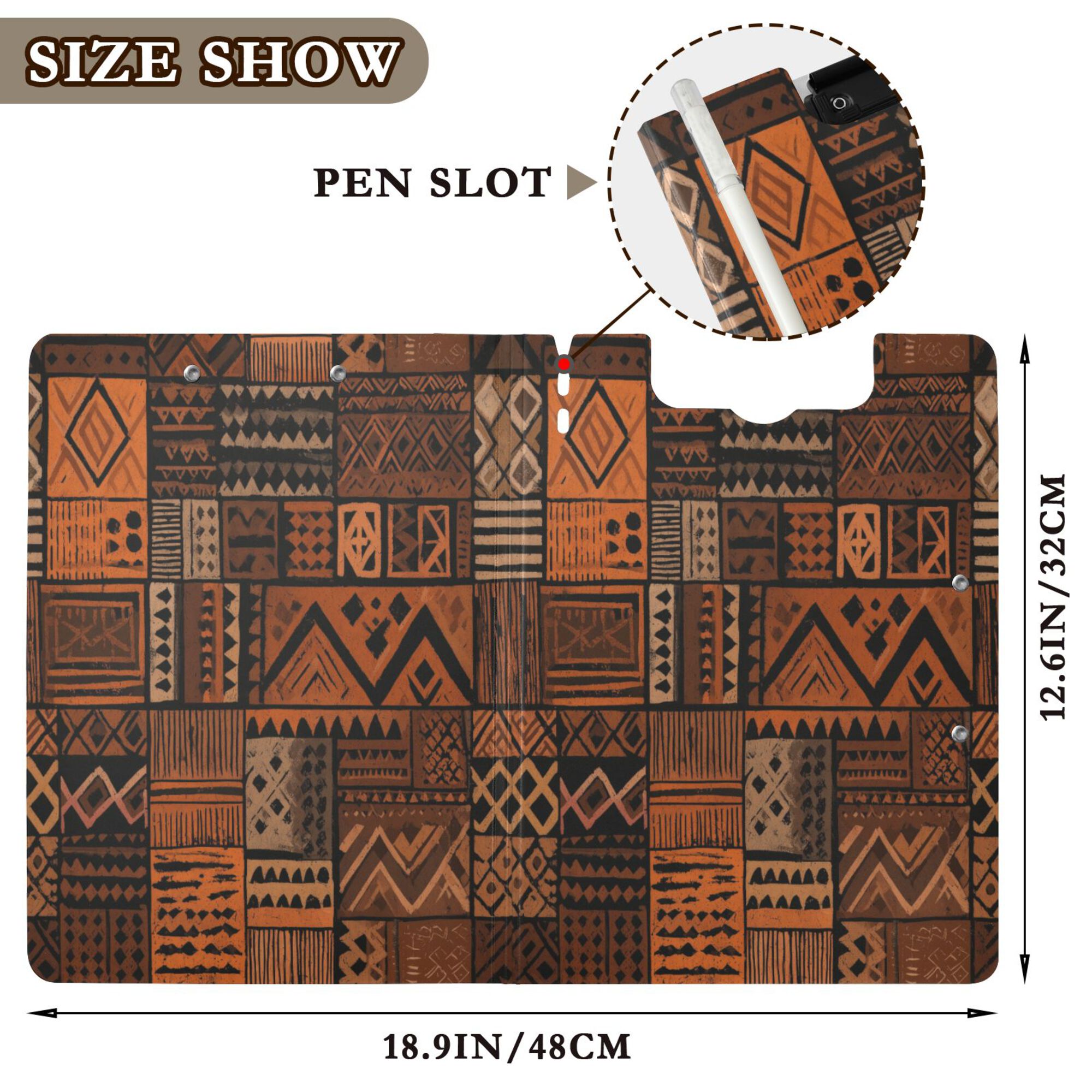 FORMRS A4 Clipboard Folder with Pen Holder Horizontal Foldable School Office Binder, Abstract Tribal Pattern