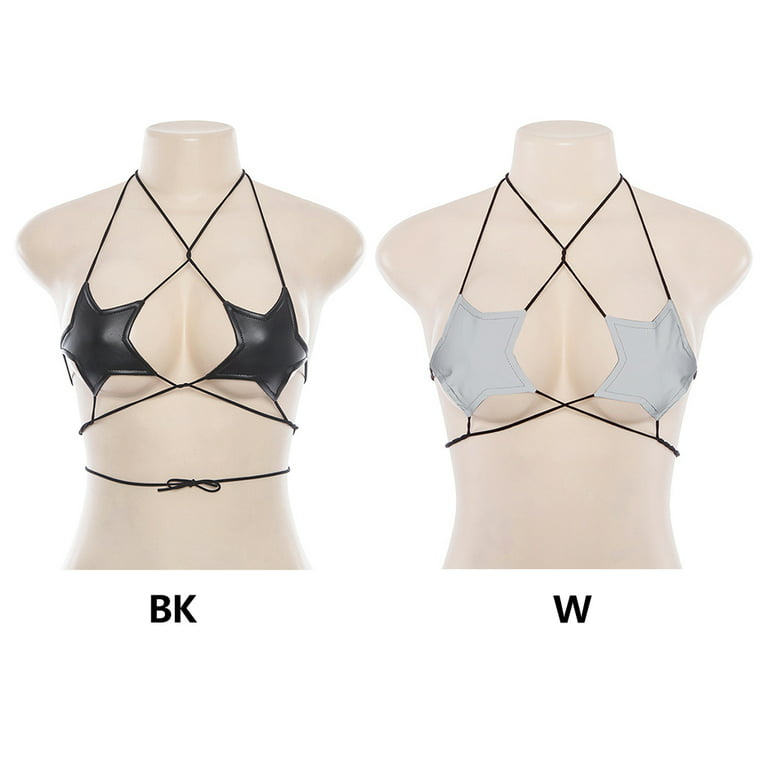 Womens Glitter Reflective Five-Pointed Star Bra Strappy Bandage Halter Top