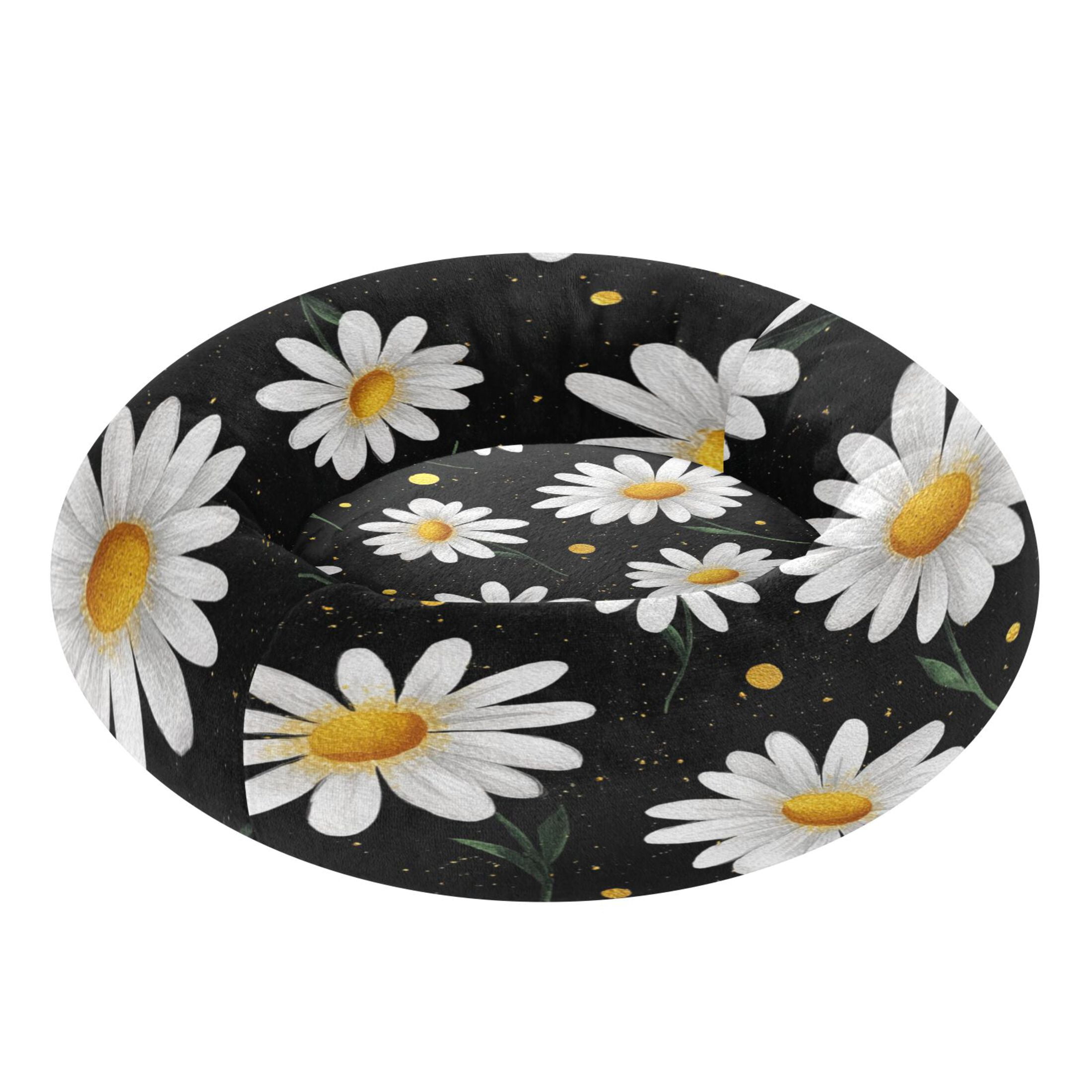 Iauyy Pet Couch Donut Cat Bed for Indoor Cats/Small Dogs Washable & Machine with Non-slip Bottom Calming Cat Furniture, The Artistic Daisy (M)