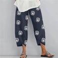 thumbnail image 2 of Women's Summer Nine-Point Pants Trendy Flower Print Embroidery Elastic Waist Wide Leg Pants Loose Comfy Cool Casual Pant, 2 of 6