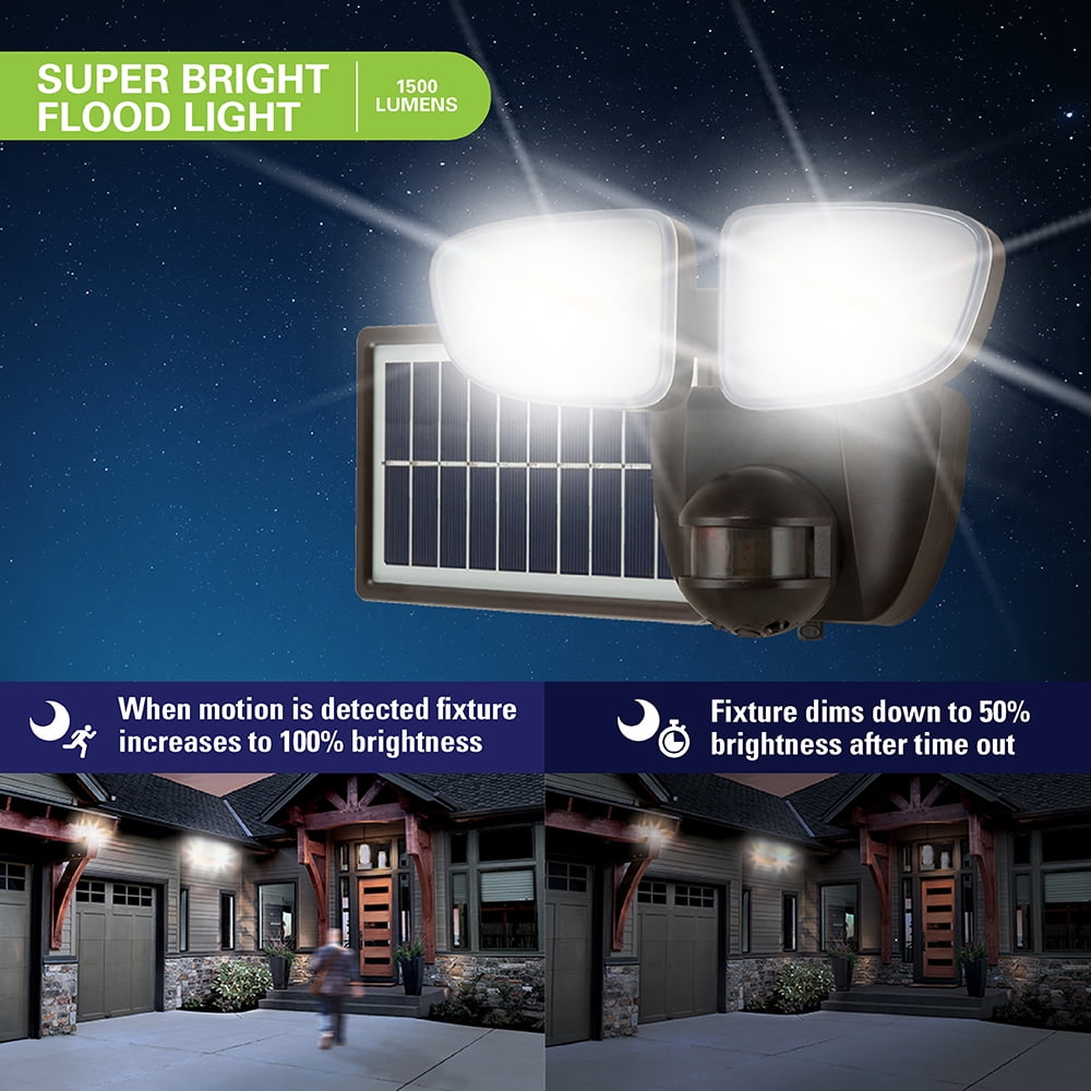 Halo Solar Outdoor LED Twin Head Flood and Security Light 180 Degree Motion Sensor 1500 Lumens