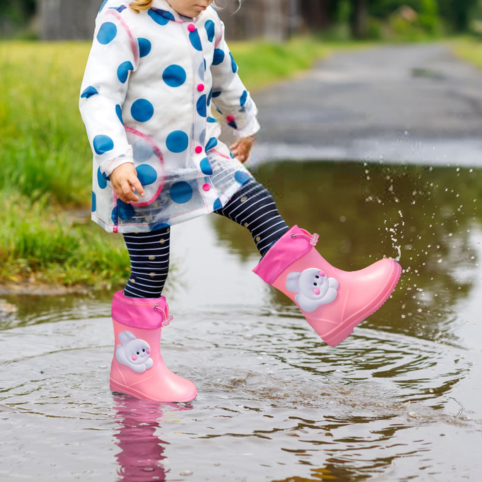 KaLI store Rain Boots Children Cute Rain Boots Soft Bottom Fashion Rain Boots Boy Girl Shoes PK2 10.5 Walmart