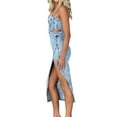 thumbnail image 2 of Women'S Spaghetti Straps Slit Denim Dress Cut Out Zip Back Distressed Backless Calf Length Jean Dress Light Blue M, 2 of 8