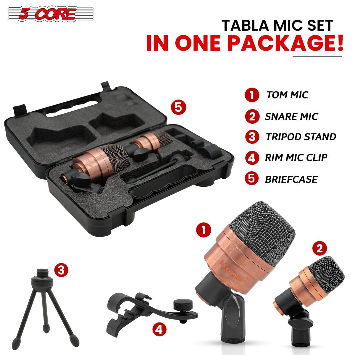 Tabla Mic XLR Wired Uni Directional Snare Tom Kick Instrument Microphone with Dynamic Moving Coil Swivel Mount Steel Mesh Grille Included Mini Tripod Rim Mount - Tabla MIC 2XP COPPER