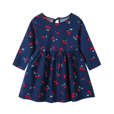

Fashion Kids Clothes LAWOR Toddler Kids Girl Clothing Long Sleeve One-Piece Floral Print Dress Autumn Kids Skirt Navy 18-24 Months