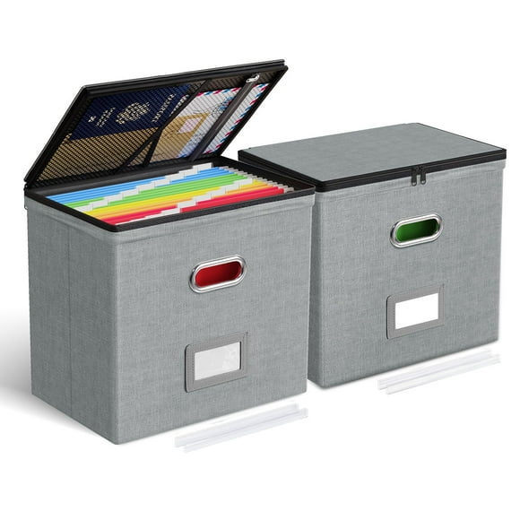 Cajas organizadoras de archivos Oterri, paquete de 2 con tapa y bolsillos de malla