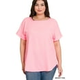 thumbnail image 2 of Zenana Plus Size Round Neck Heavy Woven Boat Neck Rolled Short Sleeve Blouse Top, 2 of 3