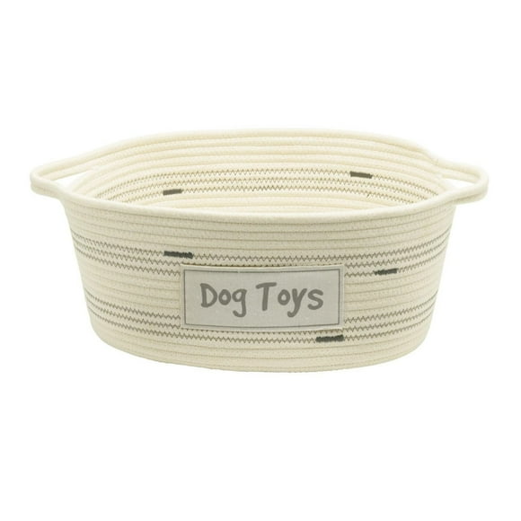 Cotton Rope Storage Basket, Pet Theme with Bone Shaped Dog Toys Patch, White
