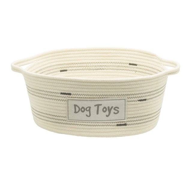 Cotton Rope Storage Basket, Pet Theme with Bone Shaped Dog Toys Patch