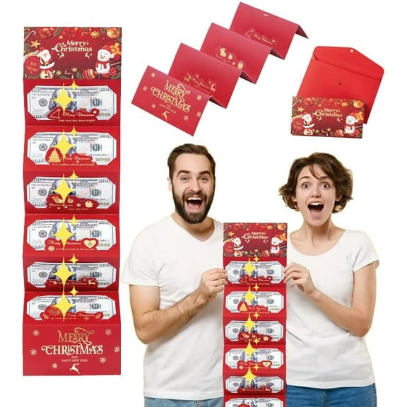 Christmas Cash Gift Envelope, Christmas Money Holders for Cash, 6 Slots Christma Cash Envelope, DIY Surprise Xmas Gift Card Holders for Men Women Kids