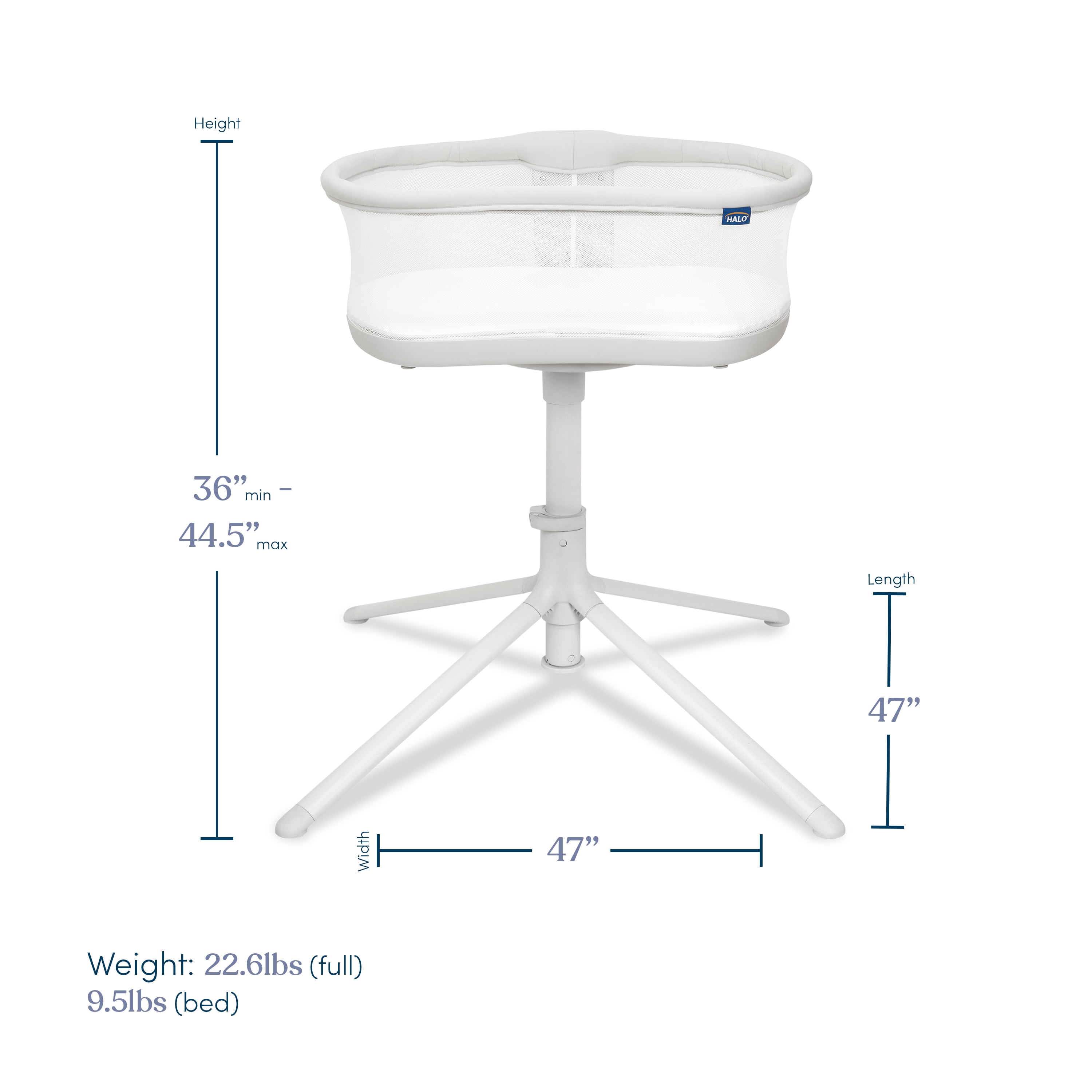 HALO BassiNest Swivel Sleeper 3.0, Over-Bed Baby Bassinet with 360 Rotation, Adjustable Height, Breathable Mesh, Safe Close Sleeping, Lowering Wall for Easy Access, Portable Nest
