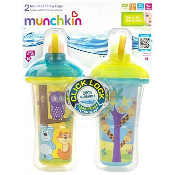 Munchkin Pack of 2 Insulated Straw Cups, Animals