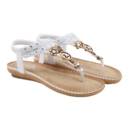 

Women s Summer Boho Flat Sandals | Boho Beach Dress Sandals for Women Ladies Girl | T-strap Thong Sandals for Beach Oceanside Outdoor Summer Shoe