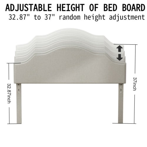 Queen Size Upholstered Platform Bed with Adjustable Headboard, Beige Linen Fabric, Modern Simple Style, No Box Spring Needed, Easy Assembly