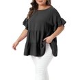 thumbnail image 4 of Agnes Orinda Women's Plus Size Mother's Day Easter Tops Swiss Dots Back Tie Crew Neck Ruffle Short Sleeve Tiered Hem Summer Casual Blouses 4X Black, 4 of 6