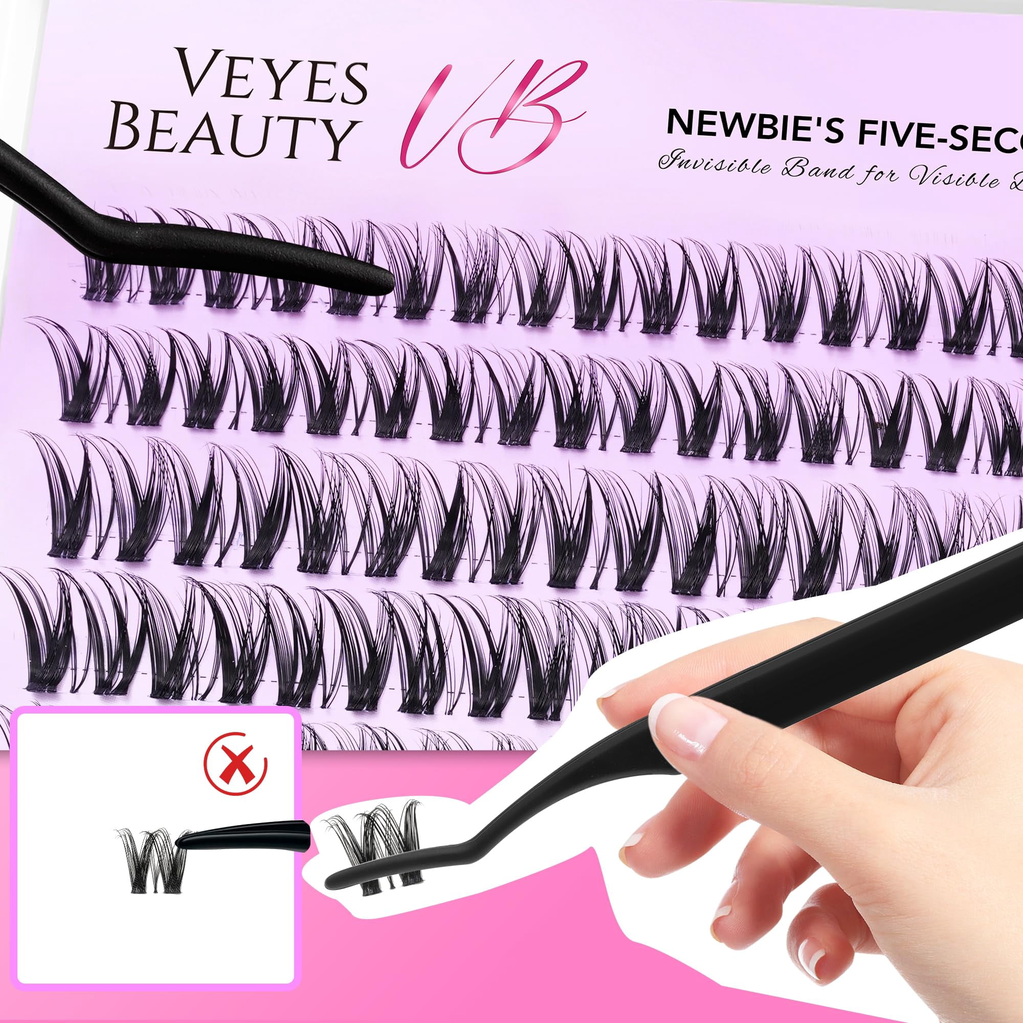 VEYESBEAUTY Ribbon Lash Clusters 154pcs, Fluffy Feathery Lashes with Invisible Band False Eyelash Reusable up to 7 Days Lash Kit