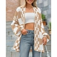 thumbnail image 3 of FUNING Casual Cardigan Sweater for Women Fall 2025 Long Sleeve Open Front Chunky Knit Sweaters Checkered Outwear Coat, 3 of 6