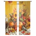 thumbnail image 2 of Fall Thanksgiving Semi Sheer Curtains 72 Inch Length 2 Panels Set, Pumpkins Birds Sunflower Oil Painting Sheer Kitchen Curtain Privacy Voile Window Curtain for Living Room Bedroom Rod Pocket Drapes, 2 of 7