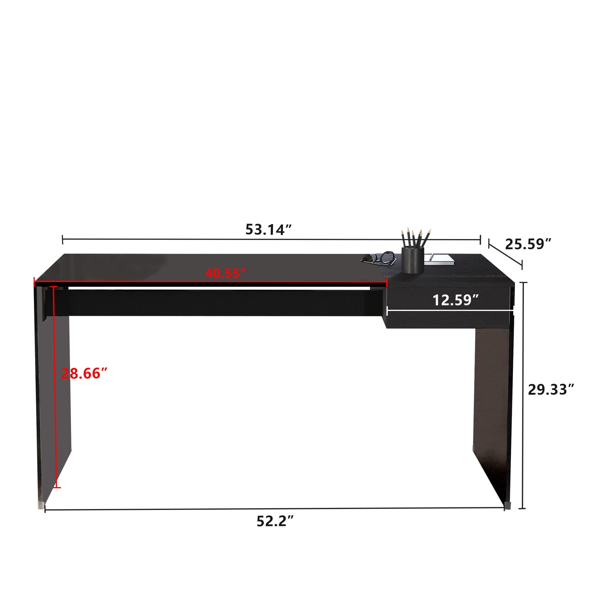 NessCarsti 53.14" Modern Tempered Glass Executive Desk with Drawer, Black Wood Finish and Tempered Glass Legs – Minimalist Stylish Workstation Table for Home Office