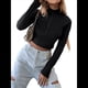 thumbnail image 2 of Tops Cortos de Larga para Mujer, Cuello Alto, de Cremallera, Ajustados, A . Negro XL, 2 of 8