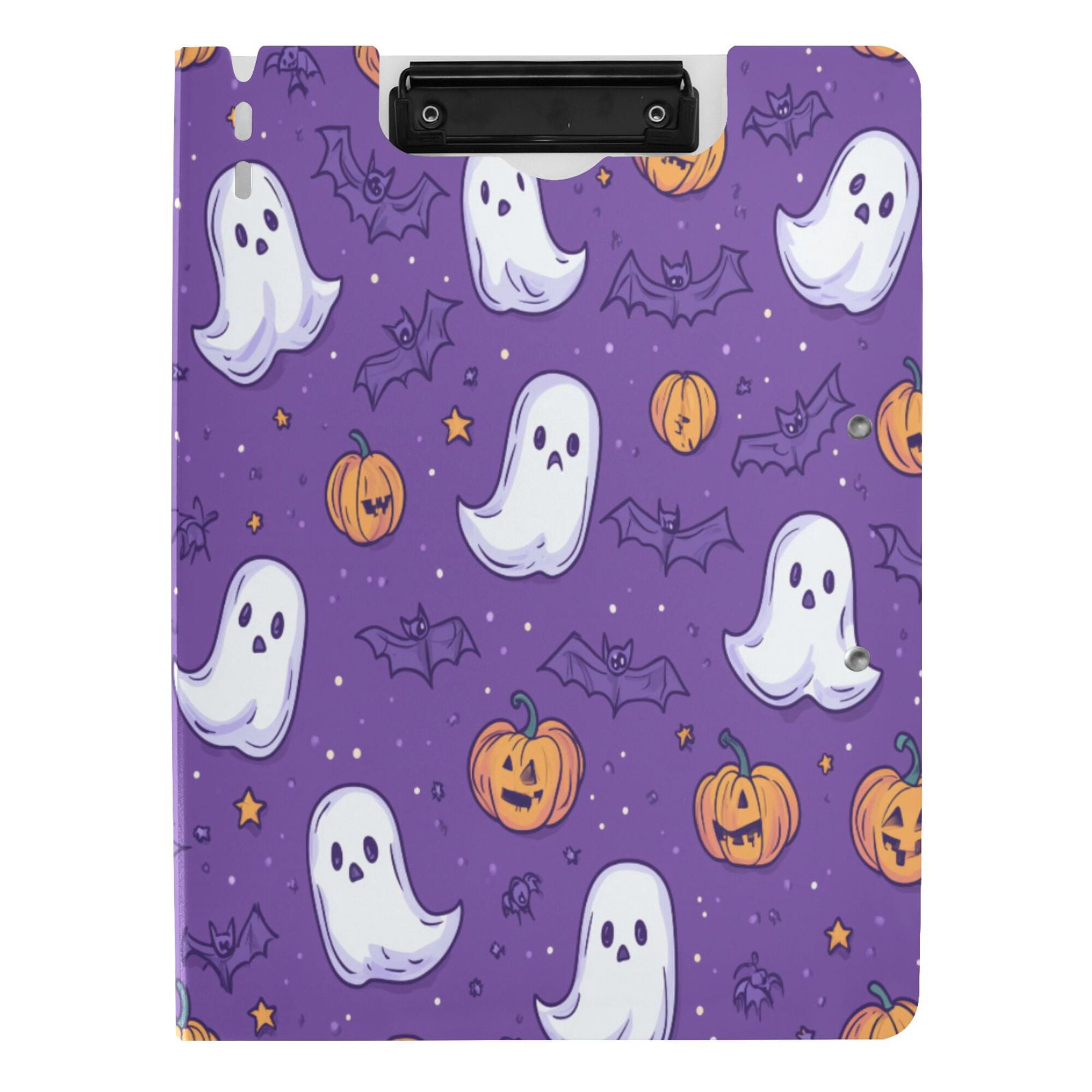 FORMRS A4 Clipboard Folder with Pen Holder Horizontal Foldable School Office Binder, Halloween Purple Ghosts