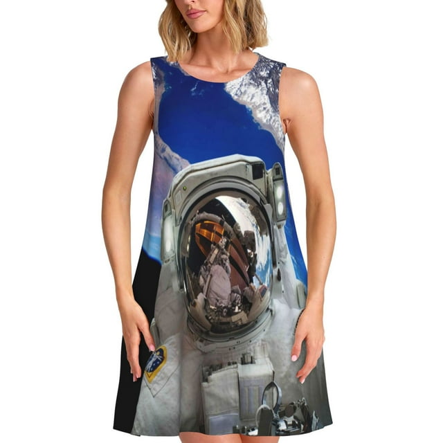 Disketp Astronaut in Outer Space para Vestido sin Mangas para Mujeres, Vestidos de Verano para Mujeres, Casual y Holgado para la Playa