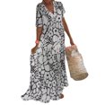 thumbnail image 1 of Fashnice Robe d'Été de Plage pour Femmes Col en V Robes Évasées Manches Courtes Longue Robe Maxi Décontractée Voyage Noir TG, 1 of 2