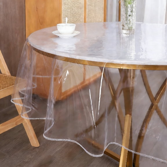 54 Inch Clear Plastic Round Table Cover, Bexikou Waterproof Oil-Proof Stain Resistant Wipeable Table Cloth Protector for Round Dining Table