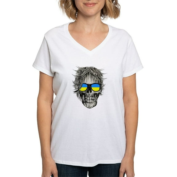 CafePress - Cool Ukraine Flag Ukrainian Pride Native H T Shirt - Womens Cotton V-Neck T-shirt