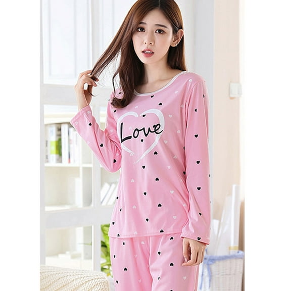 Toddmomy 1 Set Pink Cotton Pajamas Set for Women Comfortable Sleep Round Neck Long Sleeve Loungewear XXL