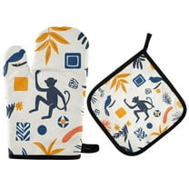 Yayeee Oven Mitts and Pot Holder Set of 2 Heat Resistant Kitchen Gloves Baking Hot Pad, Playful Forest