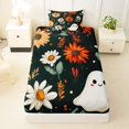 thumbnail image 3 of Homewish Warm Halloween Ghost Twin Sheets,Daisy Sunflower Pumpkin Pattern Bedding,Black Orange White,3-Piece,1 Fitted Sheet and 1 Pillowcase, 3 of 6