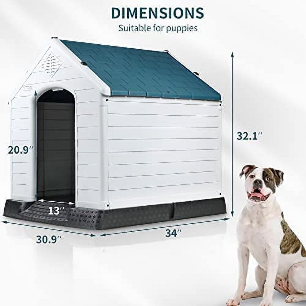 Waleaf Durable Waterproof Plastic Dog House for Small to Large Sized Dogs, Indoor Outdoor Doghouse with Elevated Floor