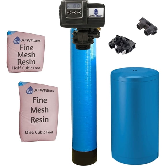 IRON Pro 2 Combination water softener iron filter Fleck 5600SXT digital metered valve for whole house 48,000 Grains, Blue