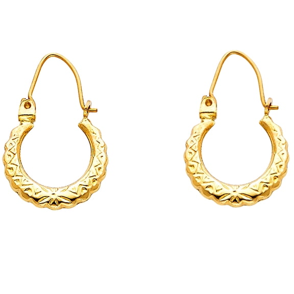 14k Yellow Gold High Polish Ornate Hoop Bali Style Elegant Earrings Jewelry Female Unisex