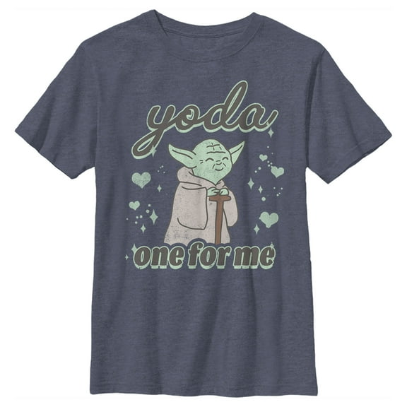 Boy's Star Wars Valentine's Day Yoda One for Me Distressed Graphic Tee Navy Blue Heather Small