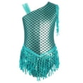 thumbnail image 2 of Sholeno Girls Sleeveless Tassel Latin Dance Dress Fish Scale Metallic Bodysuit Sequin Fringe Skirted Leotard Blue Green 10, 2 of 7