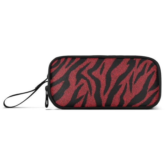 Red Black Zebras Skin Pencil Case Stationary Holder Pen Bag Pencil Pouch Tool Organizer 3 Compartments