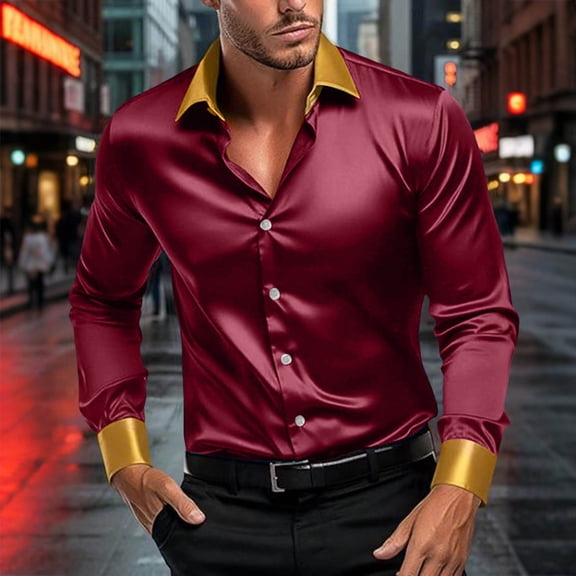 Vintage Dress Shirts for Men Casual Button Down Shacket Lapel Collared Party Blouse S-5XL