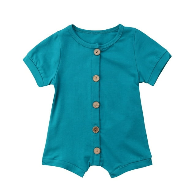 Baby Boy Girl Round Neck Short Sleeve Romper Button Front Unlocked Summer Playsuit